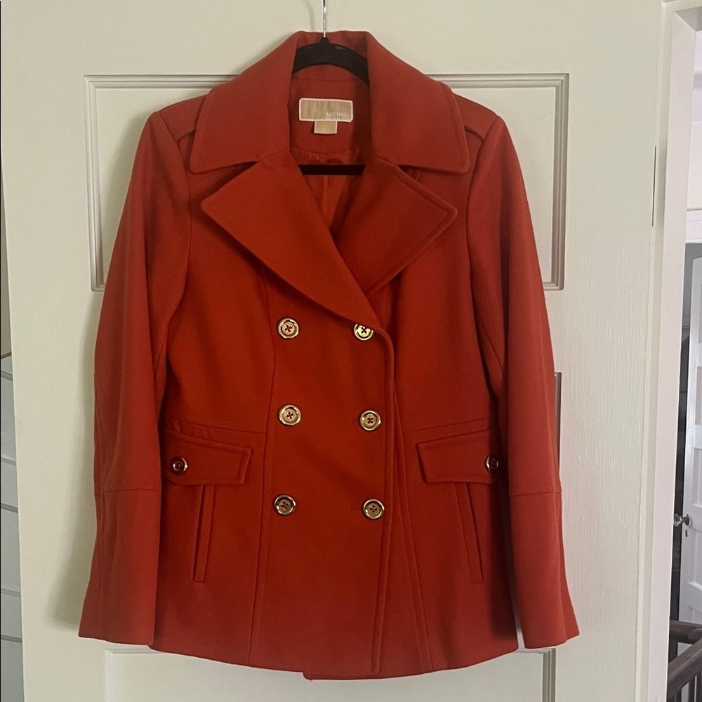 MICHAEL Michael Kors Double-Breasted Pea Coat in Rusty Orange